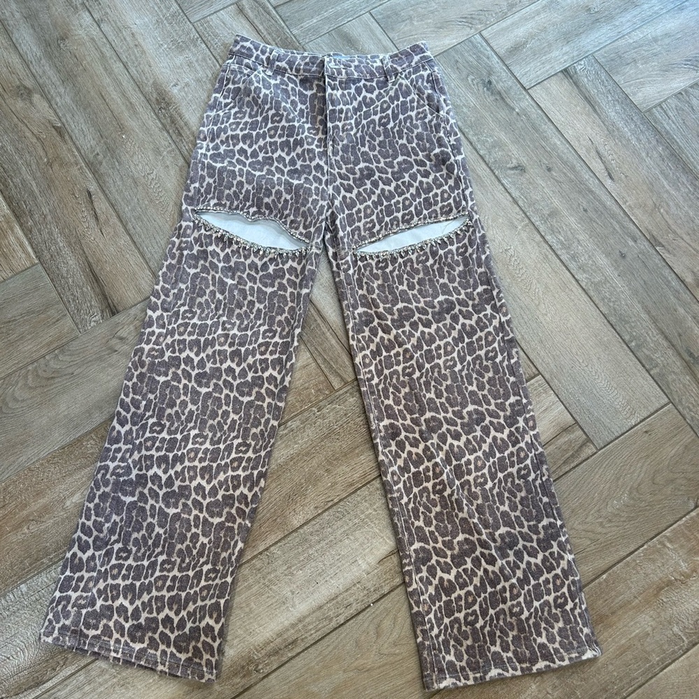 Leopard Print Flare & Wide Leg Jeans